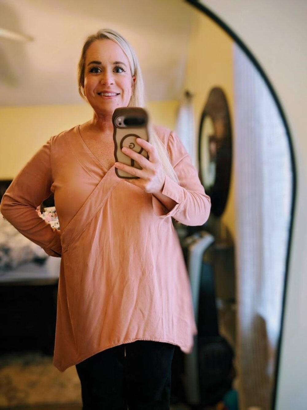 H by Halston Draped Faux Wrap High-Low Tunic – Terracotta